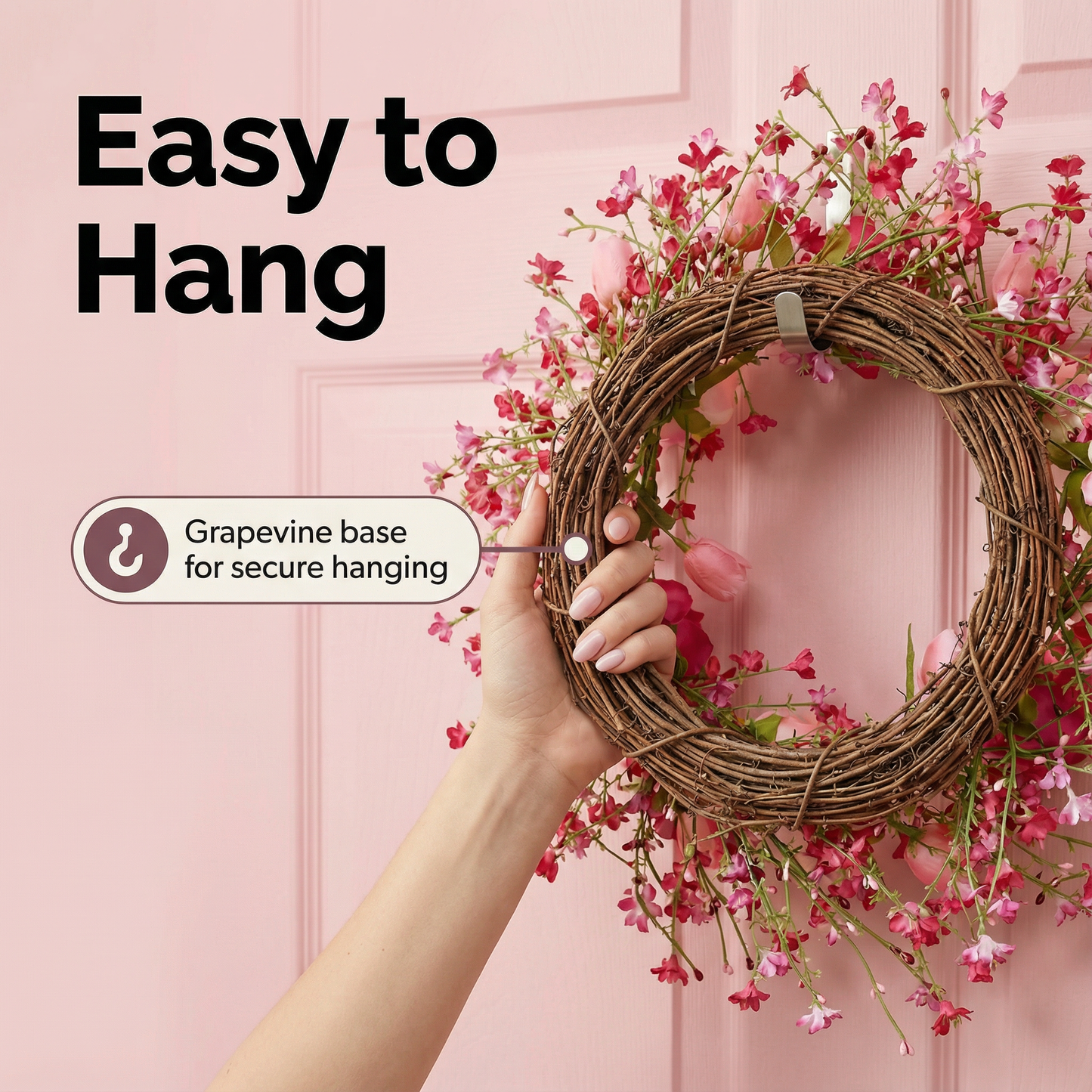 Valentine's Day Flower Wreath with Tulips & Berry for Window Porch Indoors Outside