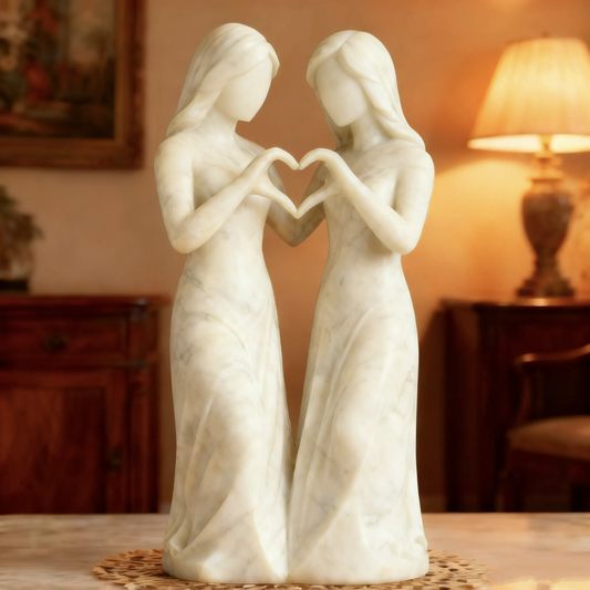 Celebrates Friendships Handmade White Marble Sisters Sculpture