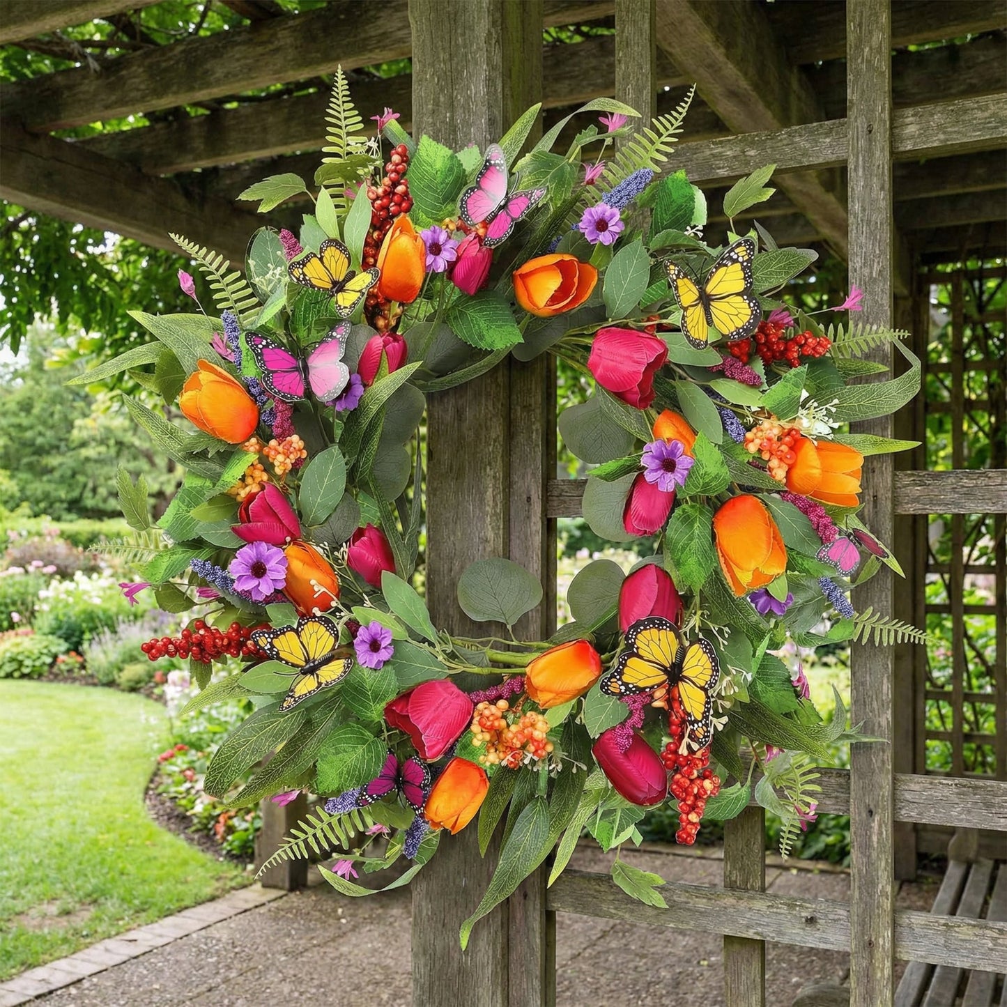 Artificial Tulip Wreath for Easter and spring decorating