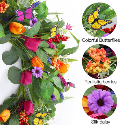 Artificial Tulip Wreath for Easter and spring decorating